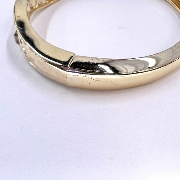 Brown & Clear Gemstone Gold Tone Hinged Cuff Magnetic Closure Bracelet - Picture 5 of 6